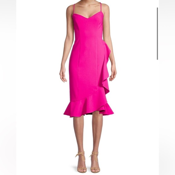 Likely Laverna Ruffled Sleeveless Midi Cocktail Dress in Fuchsia Pink Sz 14 NWT - Picture 7 of 11